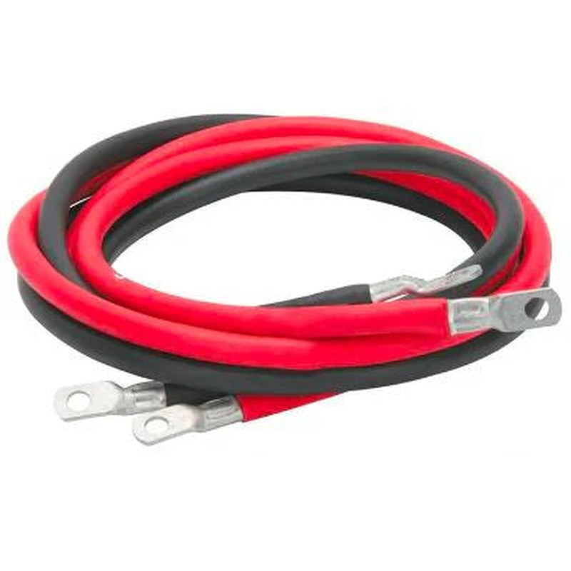 Red and black battery to inverter power cable pair with ring lugs